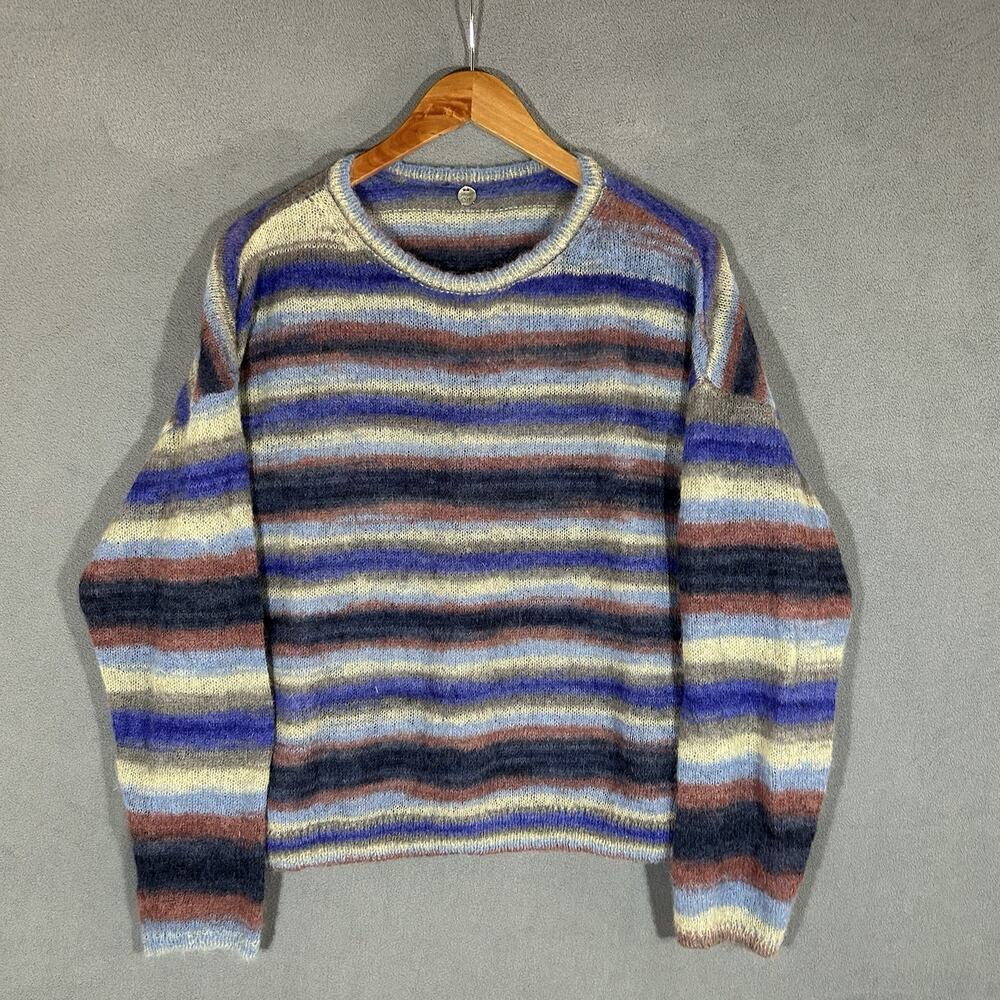 Margaret O'Leary Striped Mohair Alpaca Blend Knit Crop Boxy Slouchy Sweater M L